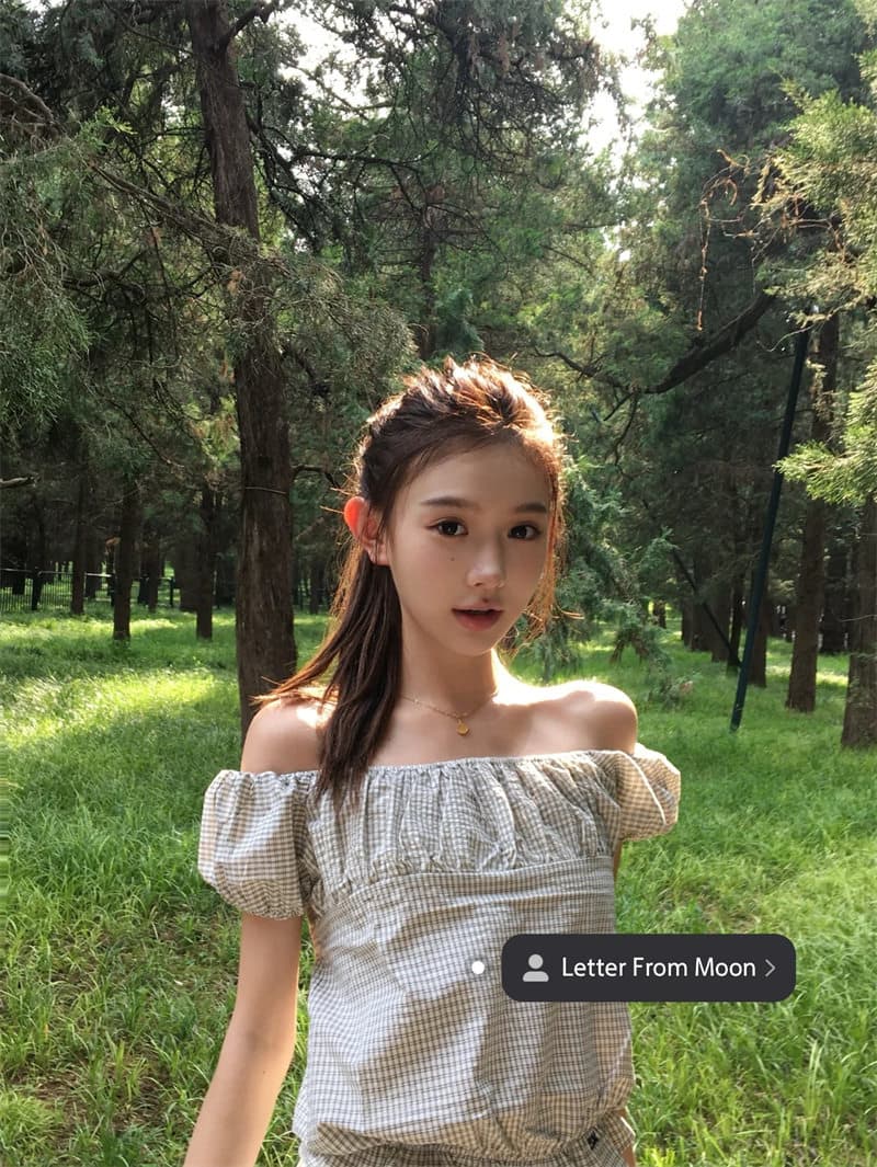 렌 민 장 후이 원자바오 같은 단락 레트로 보트넥 체크무늬 달콤함 거품 소매 셔츠 반팔 맨위 여성 상세 이미지 16