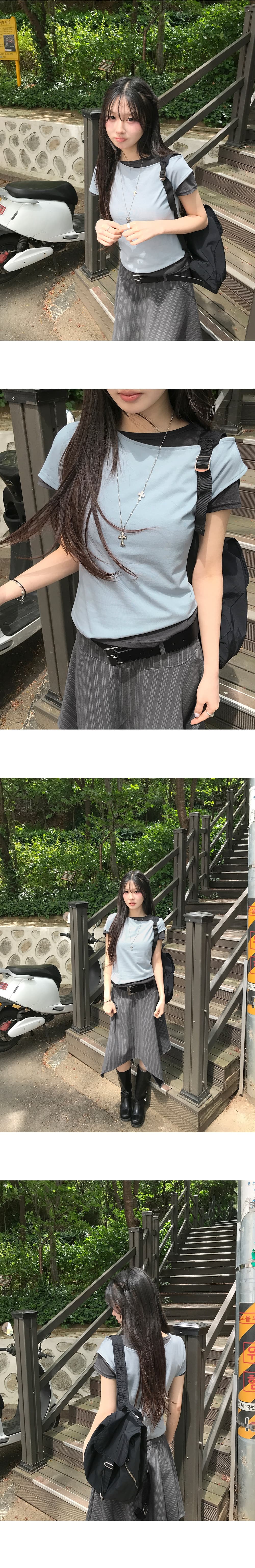 회색 하이웨이스트 불규칙 스트라이프 반신 스커트 여성 2026 새로운 한 마디 출퇴근 패션 치마 상세 이미지 5