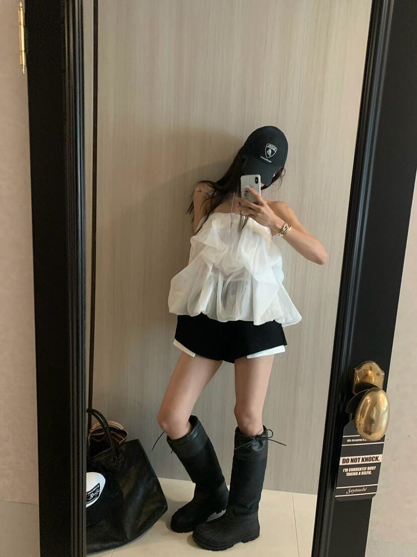 한국 ins 보 주님 26 여름 품격 단색 망사 다중 레이어 퍼프 슬림해 보이는 튜브탑 슬립 여성 상세 이미지 5