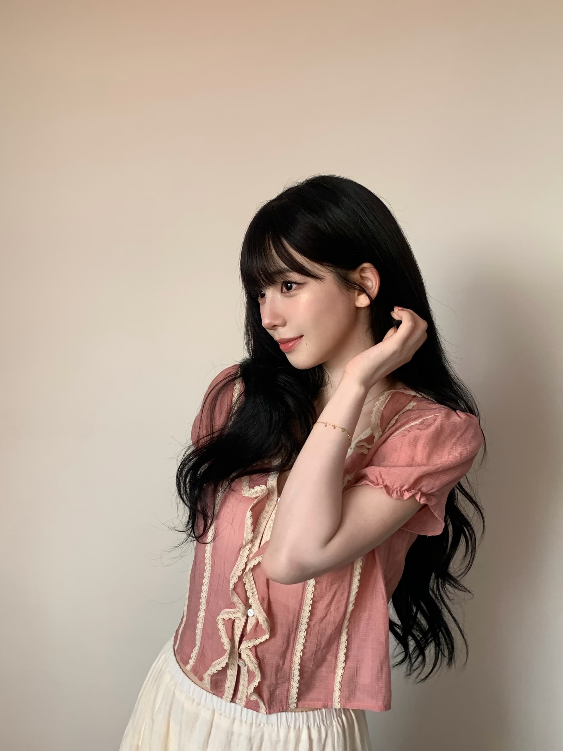 재고 있음 26 여름 새로운 달콤함 부드러운 바람 레이스 프릴 V넥 반팔 여성 셔츠 상세 이미지 13