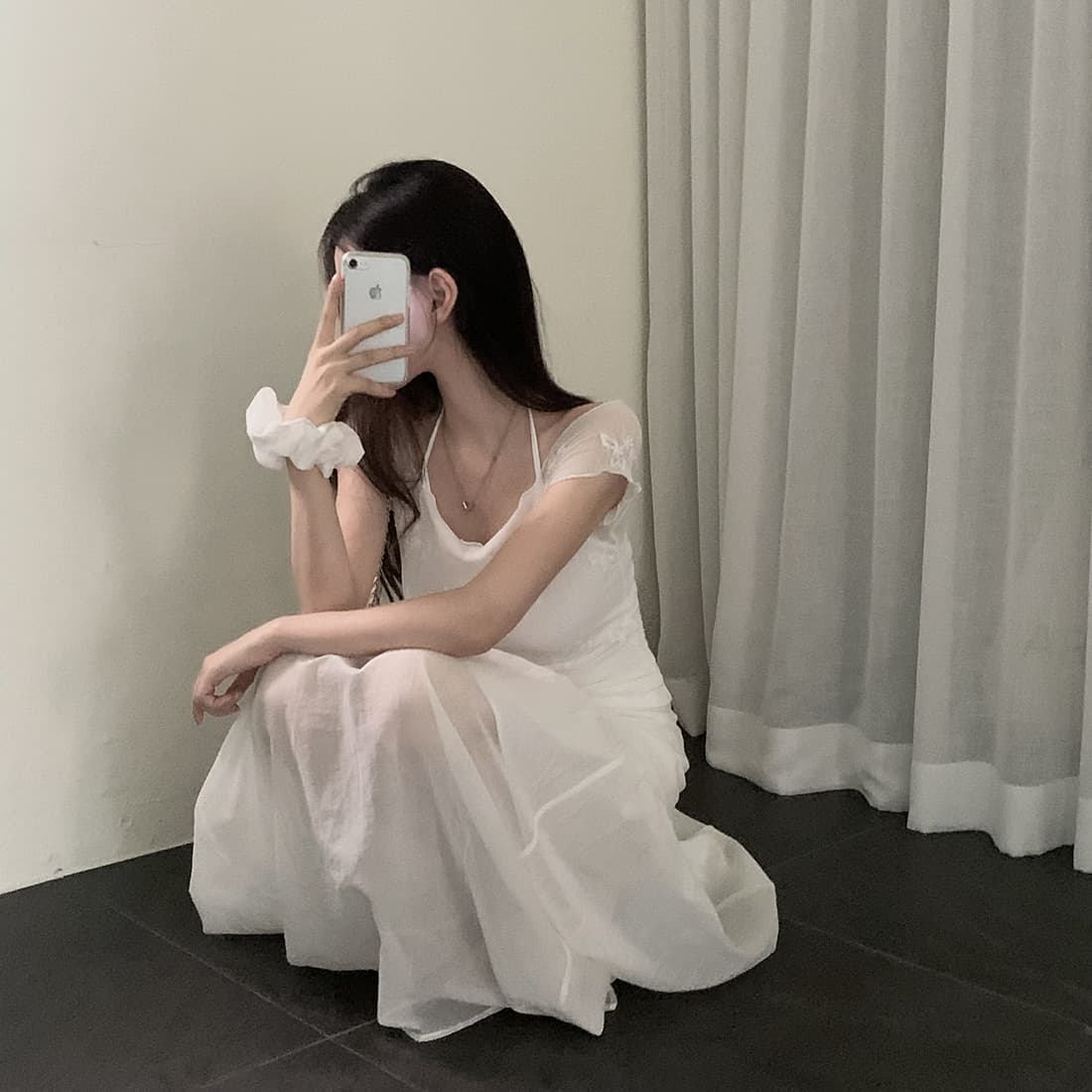 있음 선적 한국 동대문 봄 여름 부드러운 다용도 슬립 자수 반팔 세트 상세 이미지 1