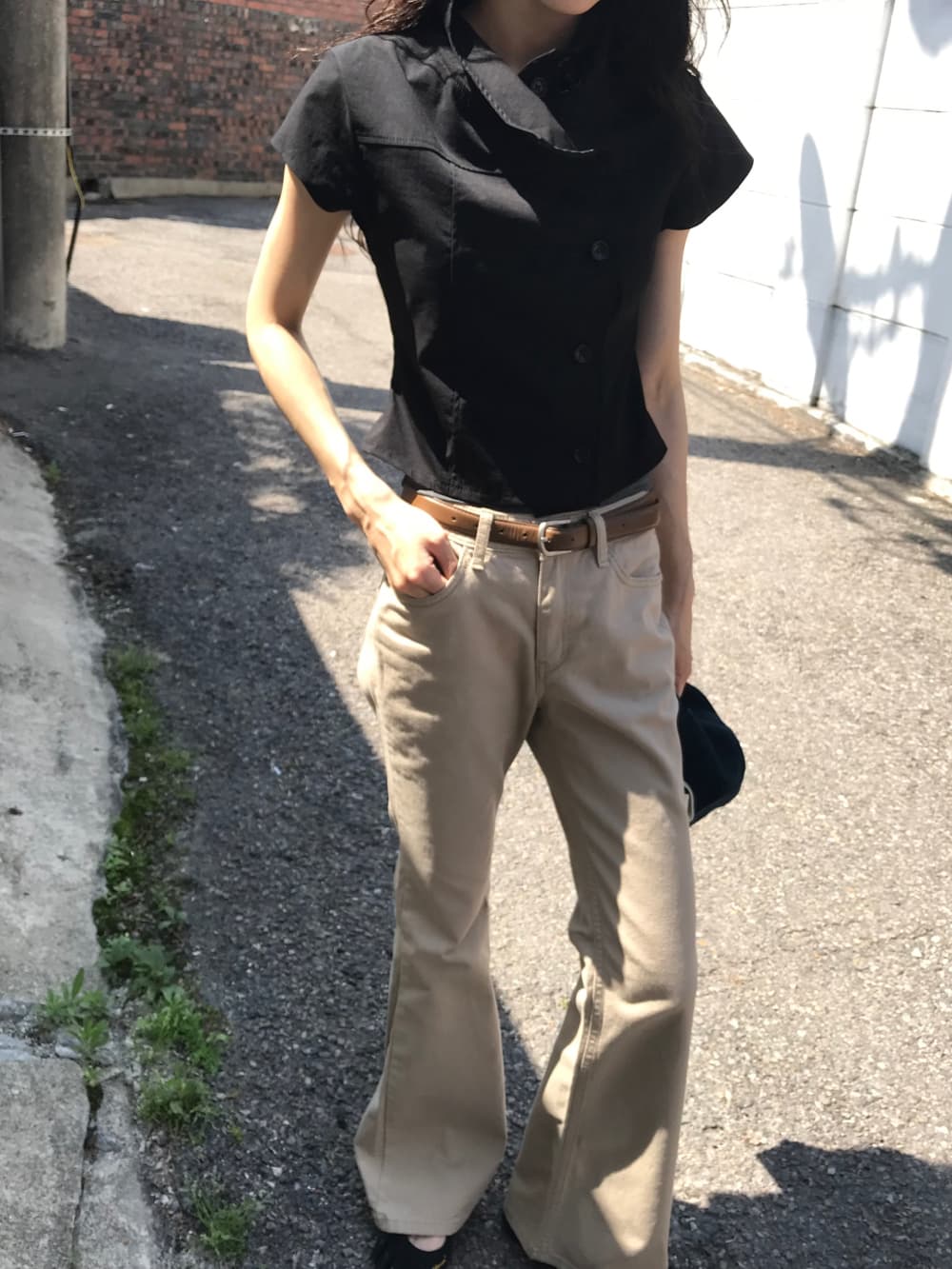 이중 버튼 배색 스탠드 칼라 반팔 티셔츠 여성 여름 몸매 가꾸기 슬림해 보이는 디자인 센스 패션 다용도 레트로 맨위 상세 이미지 24