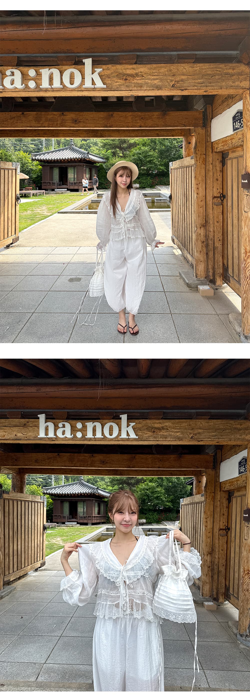 프랑스식 화이트 V넥 랜턴 반팔 여성 셔츠 여름 새로운 레이스 측면 자외선 차단 작은 셔츠 상세 이미지 9