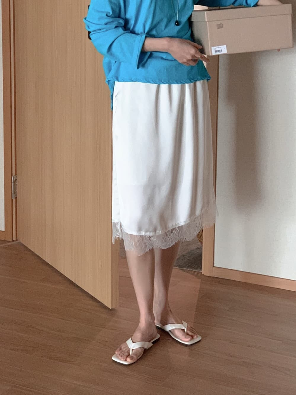 한국 26 여름 섹션 패치워크 레이스 레이스 품격 새틴 광택 반신 스커트 상세 이미지 18