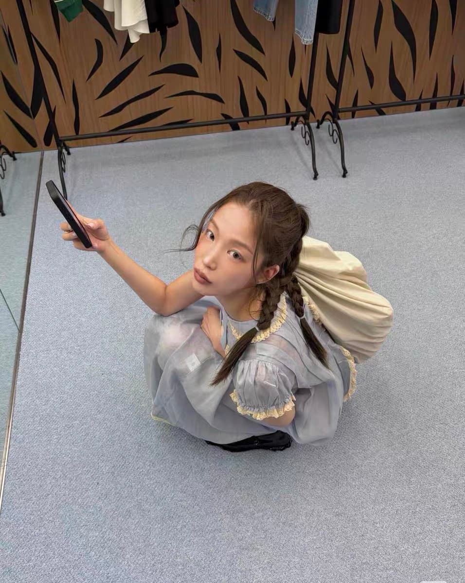 재고 있음 한국 동대문 파란색 꽃밭 소매 레이스 레이스 드레스 롱 스커트 상세 이미지 6