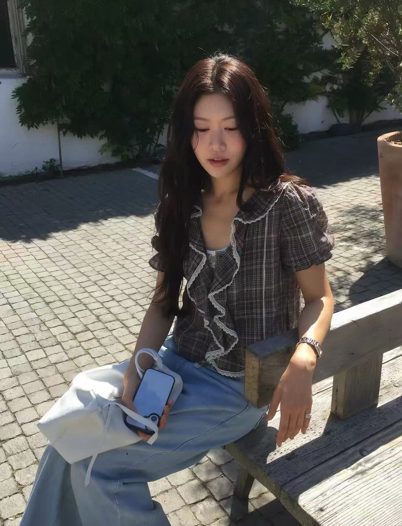 26 여름 새로운 레이스 측면 연꽃 잎 레이스 프릴 레트로 티셔츠 작은 셔츠 셔츠 상세 이미지 6