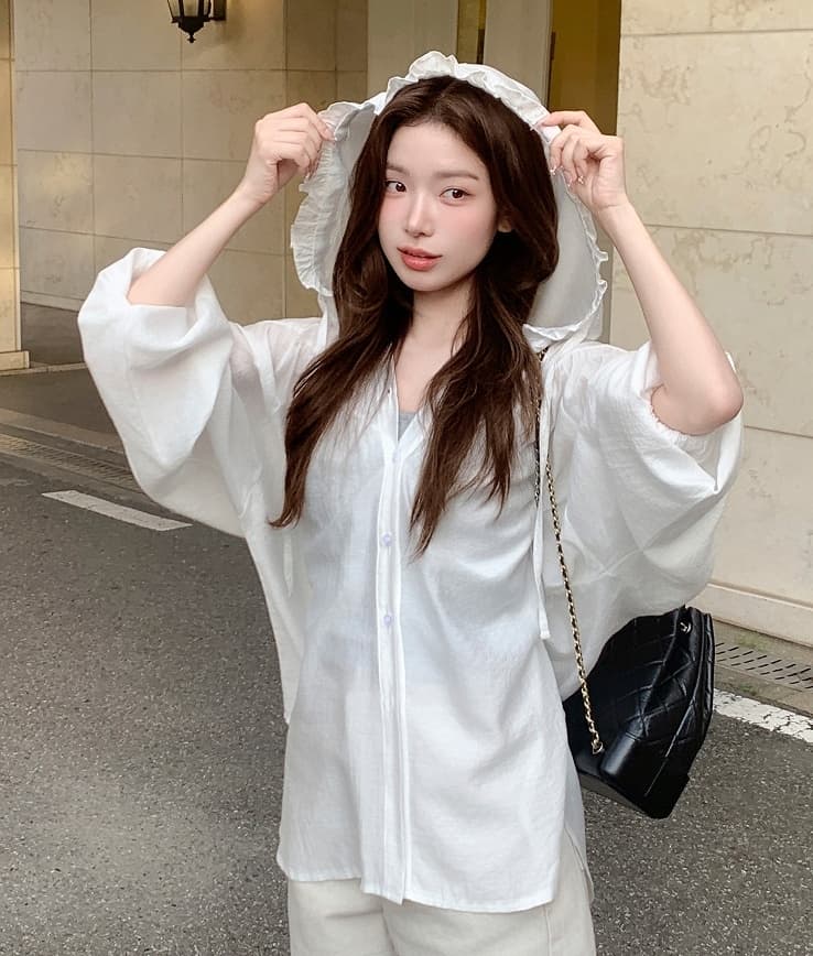 한 부서 레이스 조각 여성 셔츠 여름 루즈핏 얇은 스타일 후드 자외선 차단 셔츠 빅 사이즈 맨위 재킷 이미지 2