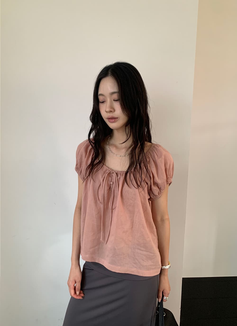 재고 있음 구름 휴일 레이스업 밴딩 거품 소매 안감 느긋한 휴가 센스 맨위 상세 이미지 3