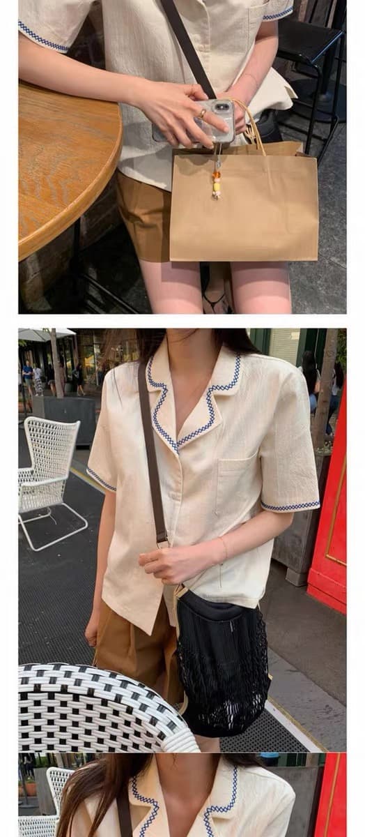 재고 있음 ins 한 바람 작은 대중 디자인 센스 자수 정장 칼라 루즈핏 다용도 반팔 셔츠 여성 의류 맨위 상세 이미지 4