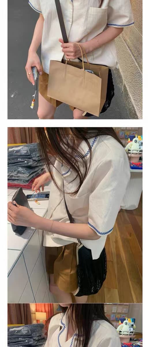 재고 있음 ins 한 바람 작은 대중 디자인 센스 자수 정장 칼라 루즈핏 다용도 반팔 셔츠 여성 의류 맨위 상세 이미지 9