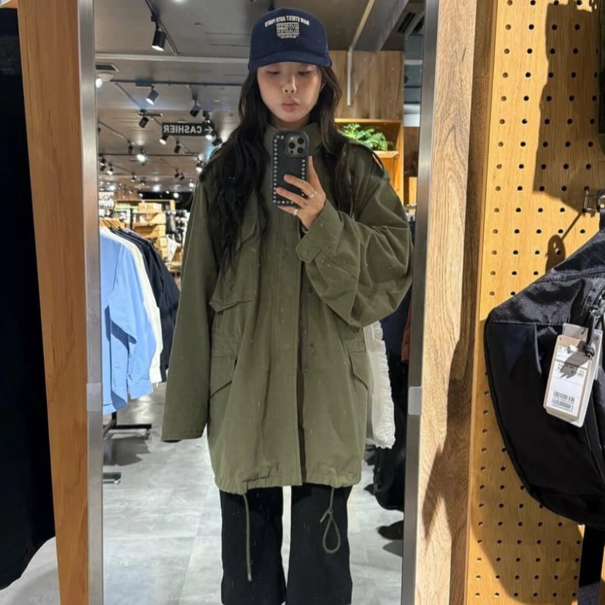 재고 있음 이른 가을 새로운 26 레트로 루즈핏 캐주얼 스탠드 칼라 중간 길이 워크웨어 바람막이 재킷 여성 코트 이미지 3
