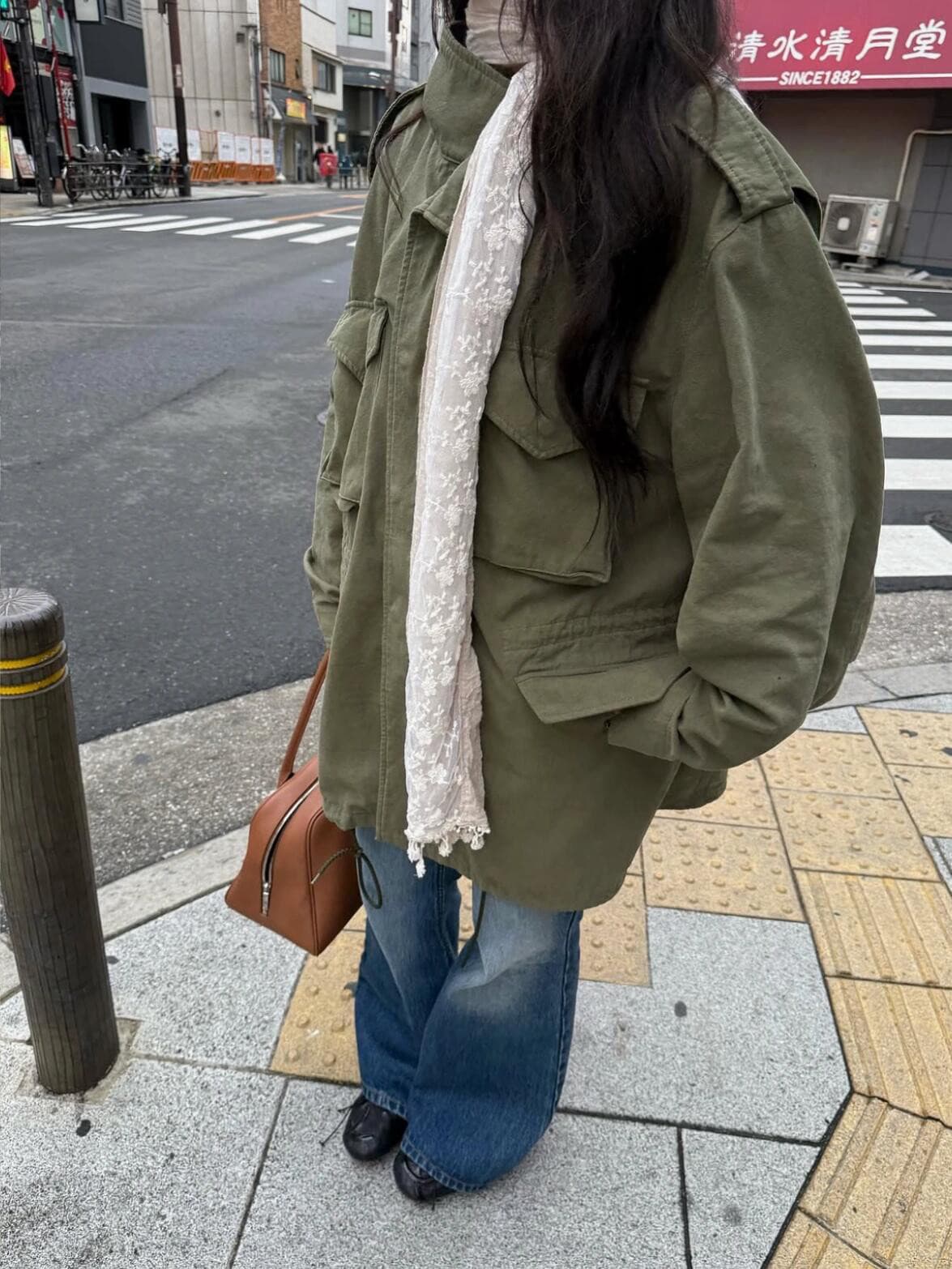 재고 있음 이른 가을 새로운 26 레트로 루즈핏 캐주얼 스탠드 칼라 중간 길이 워크웨어 바람막이 재킷 여성 코트 상세 이미지 5