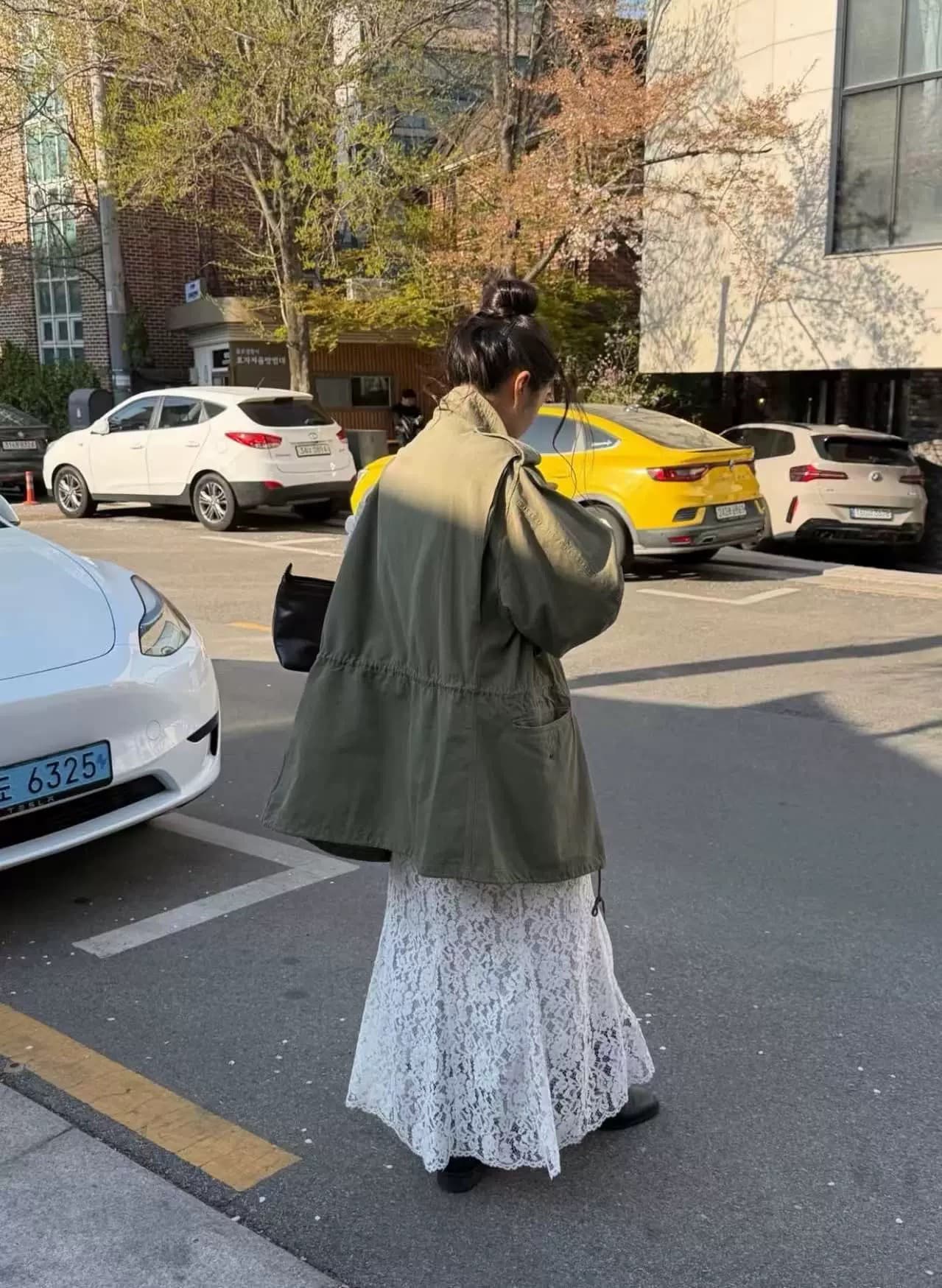 재고 있음 이른 가을 새로운 26 레트로 루즈핏 캐주얼 스탠드 칼라 중간 길이 워크웨어 바람막이 재킷 여성 코트 상세 이미지 8