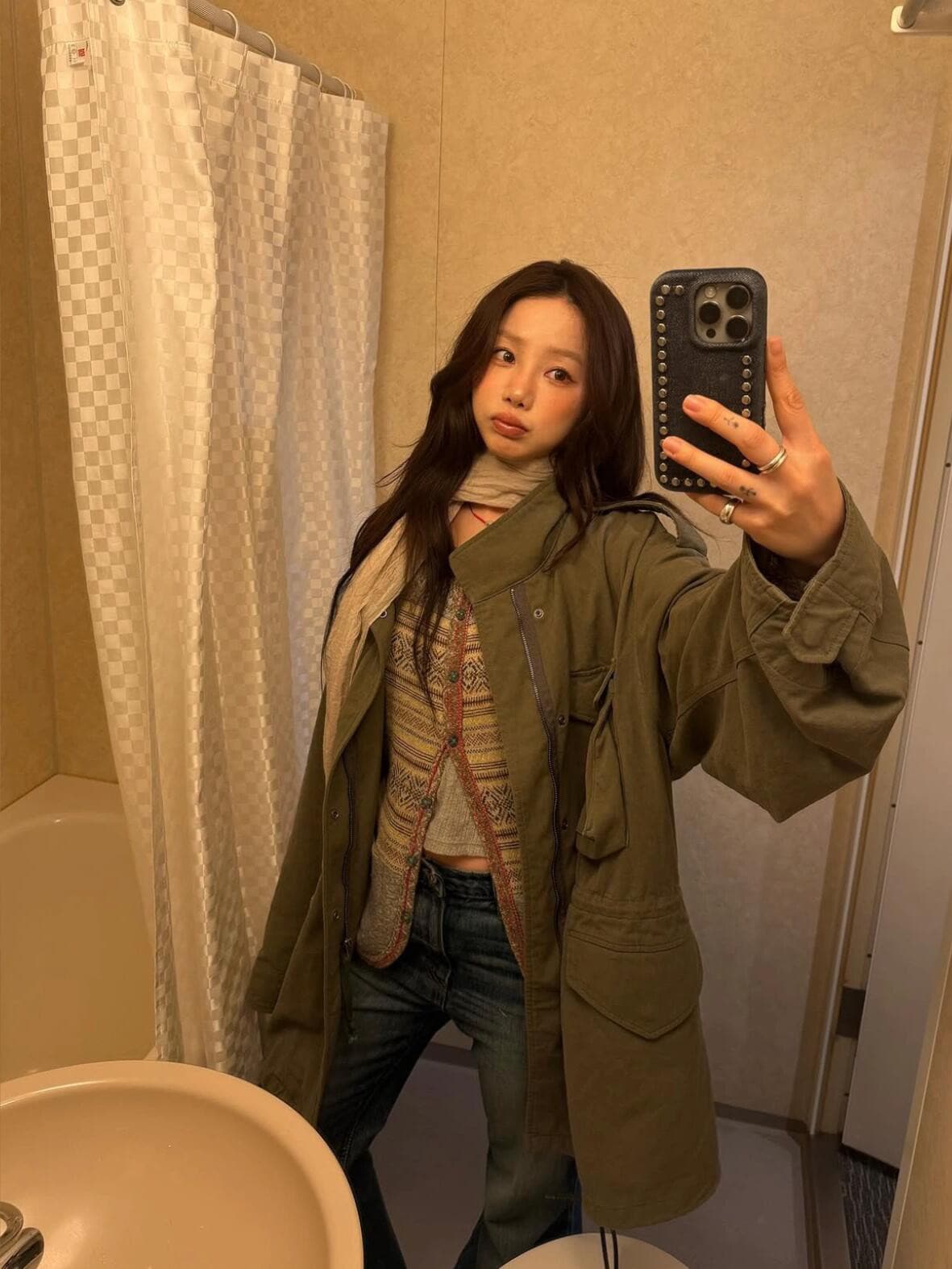 재고 있음 이른 가을 새로운 26 레트로 루즈핏 캐주얼 스탠드 칼라 중간 길이 워크웨어 바람막이 재킷 여성 코트 상세 이미지 11