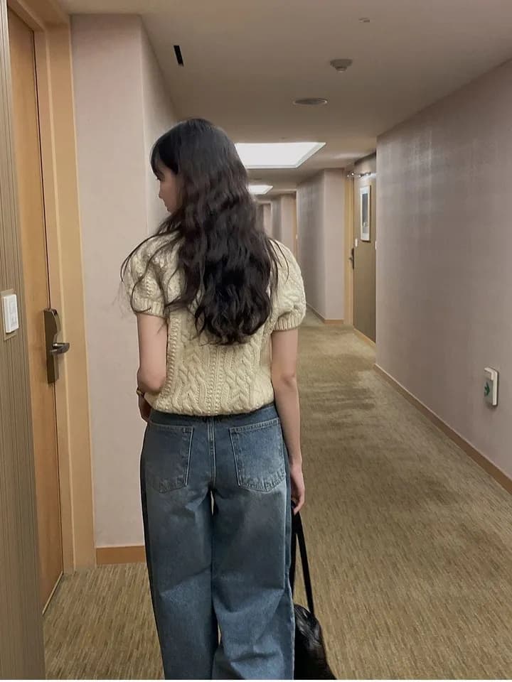재고 있음 ins 한국 단순히 하지마. 아주 좋아. 착용 이른 가을 고급 두꺼운 바늘 꽈배기 풀오버 니트 스웨터 반팔 스웨터 상세 이미지 9