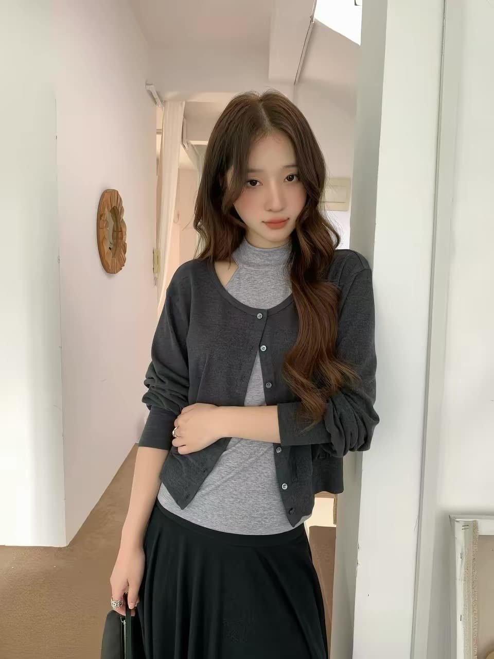 재고 있음 한 부서 행침 목 오프숄더 조끼 싱글 줄 버튼 긴팔 작은 셔츠 여성 2026 년 이른 가을 패션 투피스 세트 이미지 2