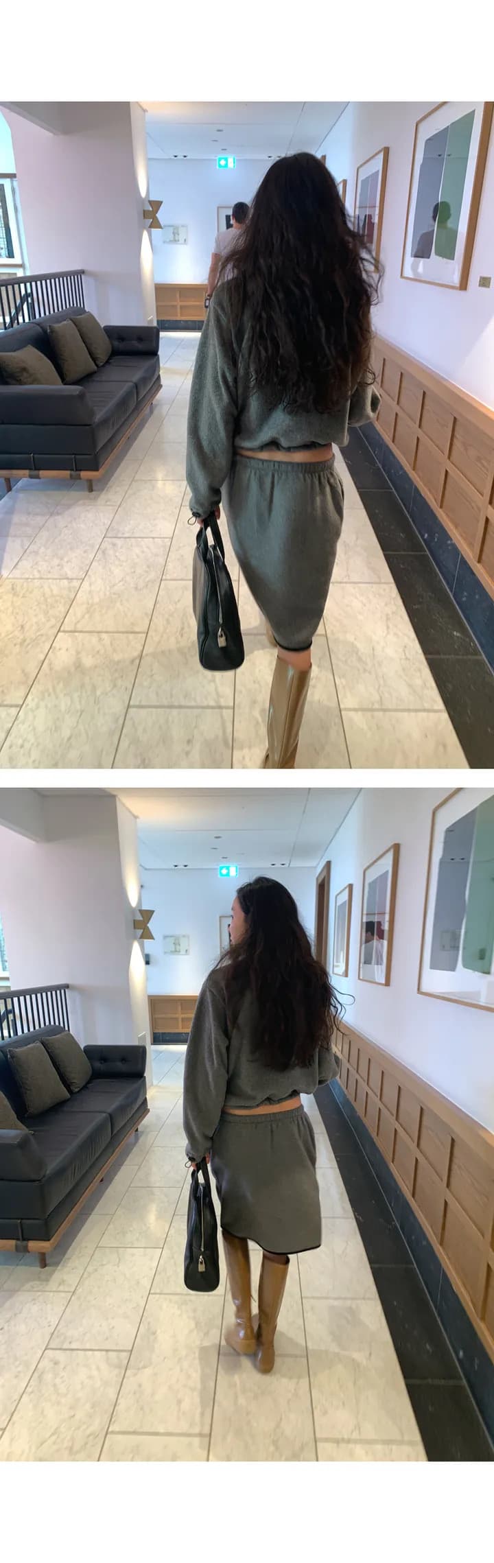 한국 작은 대중 캐주얼 미니멀리즘 플리스 터틀넥 펌프 로프 맨위 반 스커트 세트 상세 이미지 14