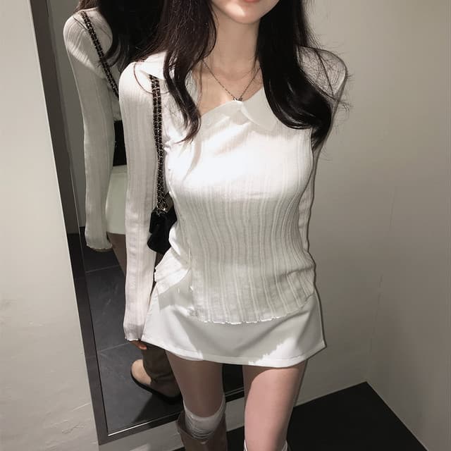 한국 동대문 2026 가을 새로운 폴로 칼라 긴팔 니트 스웨터 여성 셔츠 상세 이미지 28