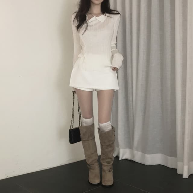 한국 동대문 2026 가을 새로운 폴로 칼라 긴팔 니트 스웨터 여성 셔츠 상세 이미지 37