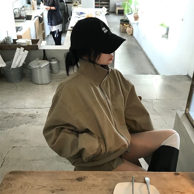 달콤함 소녀 한국 2026 가을 터틀넥 지퍼 워싱 재킷 재킷 지방 공 서비스 플라잉 재킷 상세 이미지 3