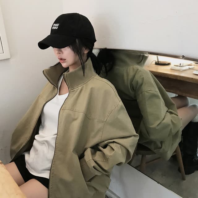 달콤함 소녀 한국 2026 가을 터틀넥 지퍼 워싱 재킷 재킷 지방 공 서비스 플라잉 재킷 상세 이미지 9