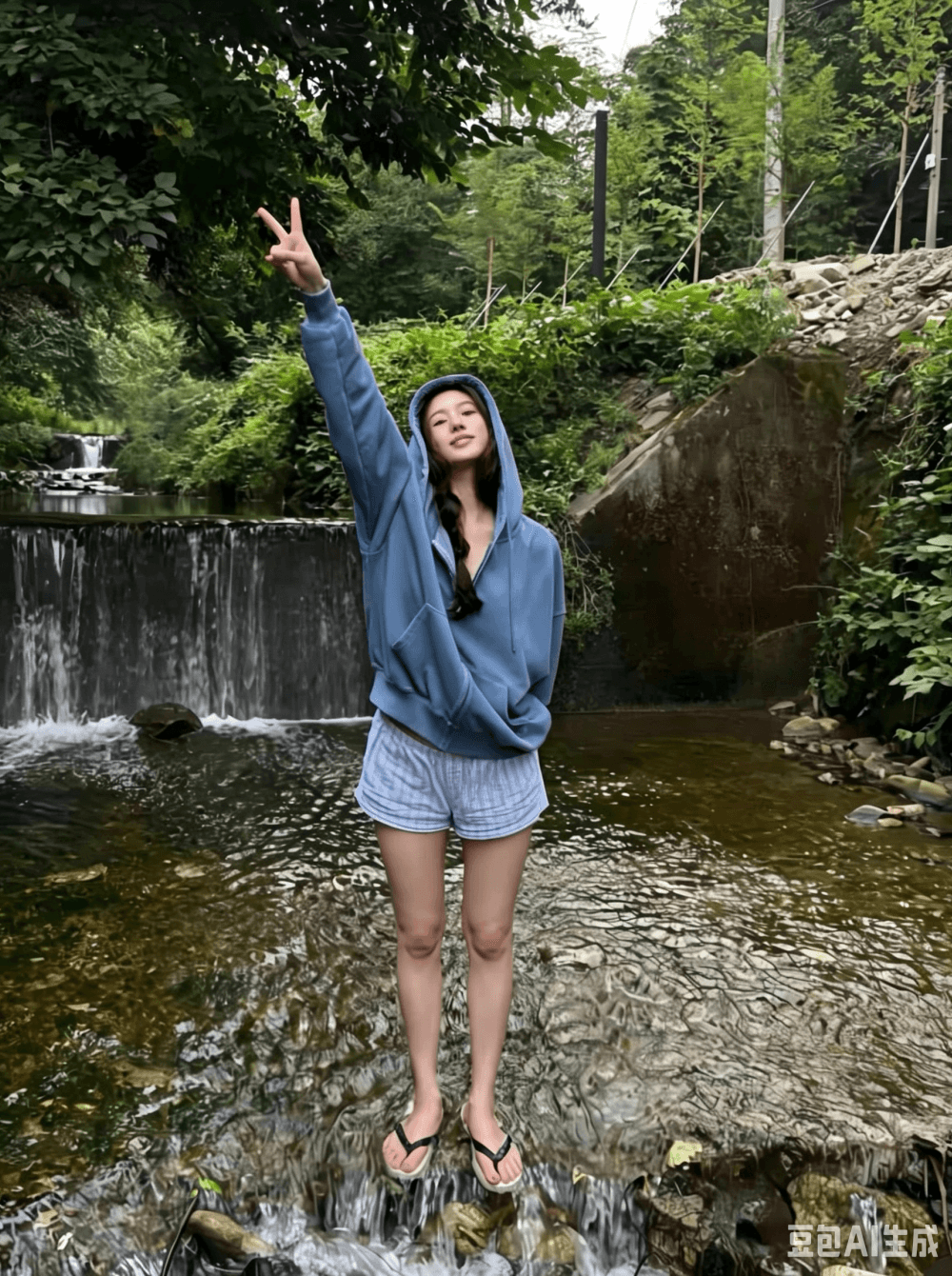 한국 보 주님 느슨함 센스 안개 안개 블루 자수 후드 캐주얼 후드티 여성 코트 가을 지퍼 쇼트 스타일 맨위 상세 이미지 7