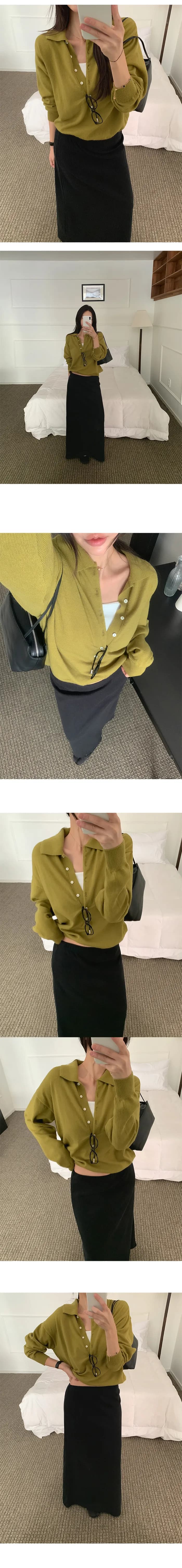 한국 동대문 이른 가을 새로운 폴로 칼라 싱글 줄 버튼 다용도 니트 오픈 가디건 여성 코트 상세 이미지 1