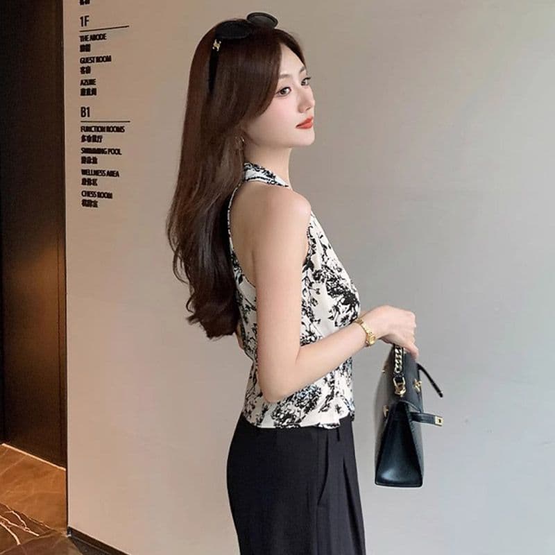 2026 민소매 행침 목 꽃무늬 조끼 여성 디자인 센스 작은 대중 프랑스식 Chic 아름다운 작은 맨위 여름 이미지 4