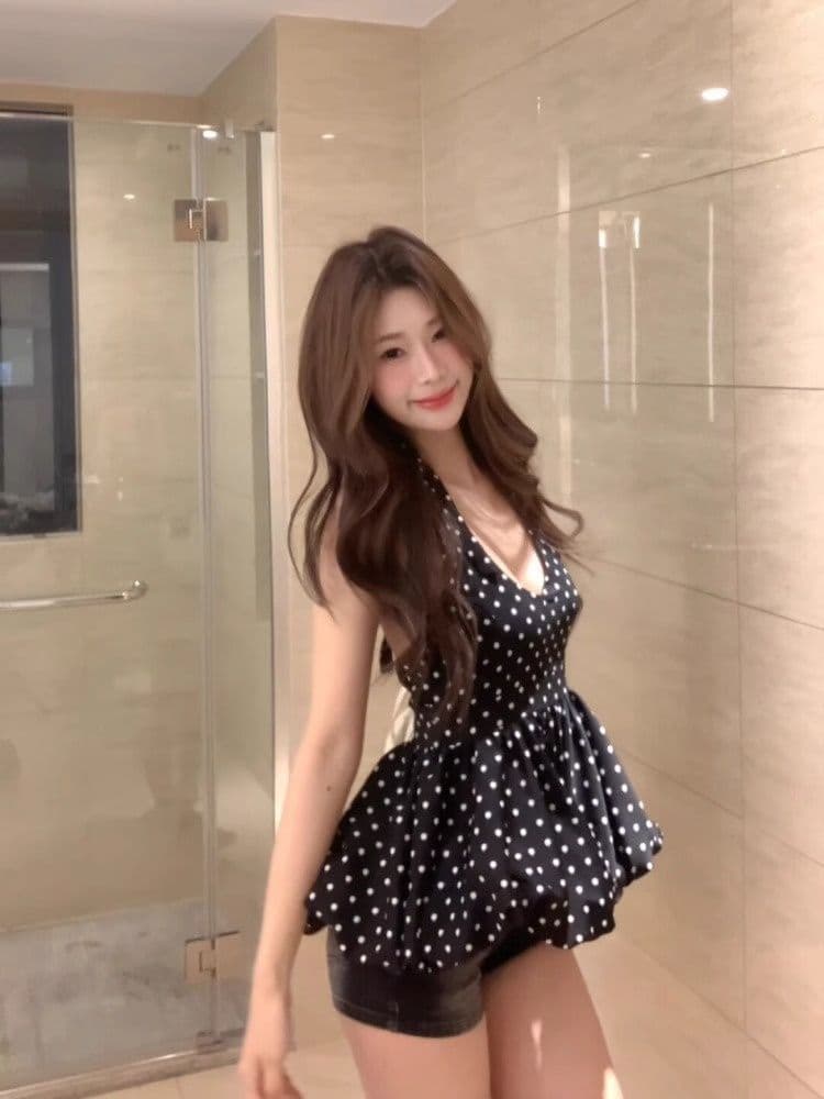 2026 원본 원단 있음 네리 도트 무늬 V넥 행침 목 캐미솔 여름 핫걸 허리 수축 슬림해 보이는 맨위 상세 이미지 5