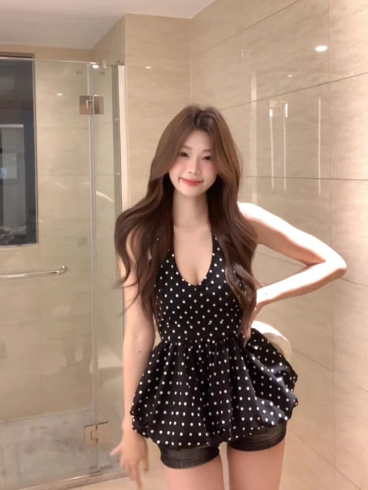2026 원본 원단 있음 네리 도트 무늬 V넥 행침 목 캐미솔 여름 핫걸 허리 수축 슬림해 보이는 맨위 상세 이미지 10