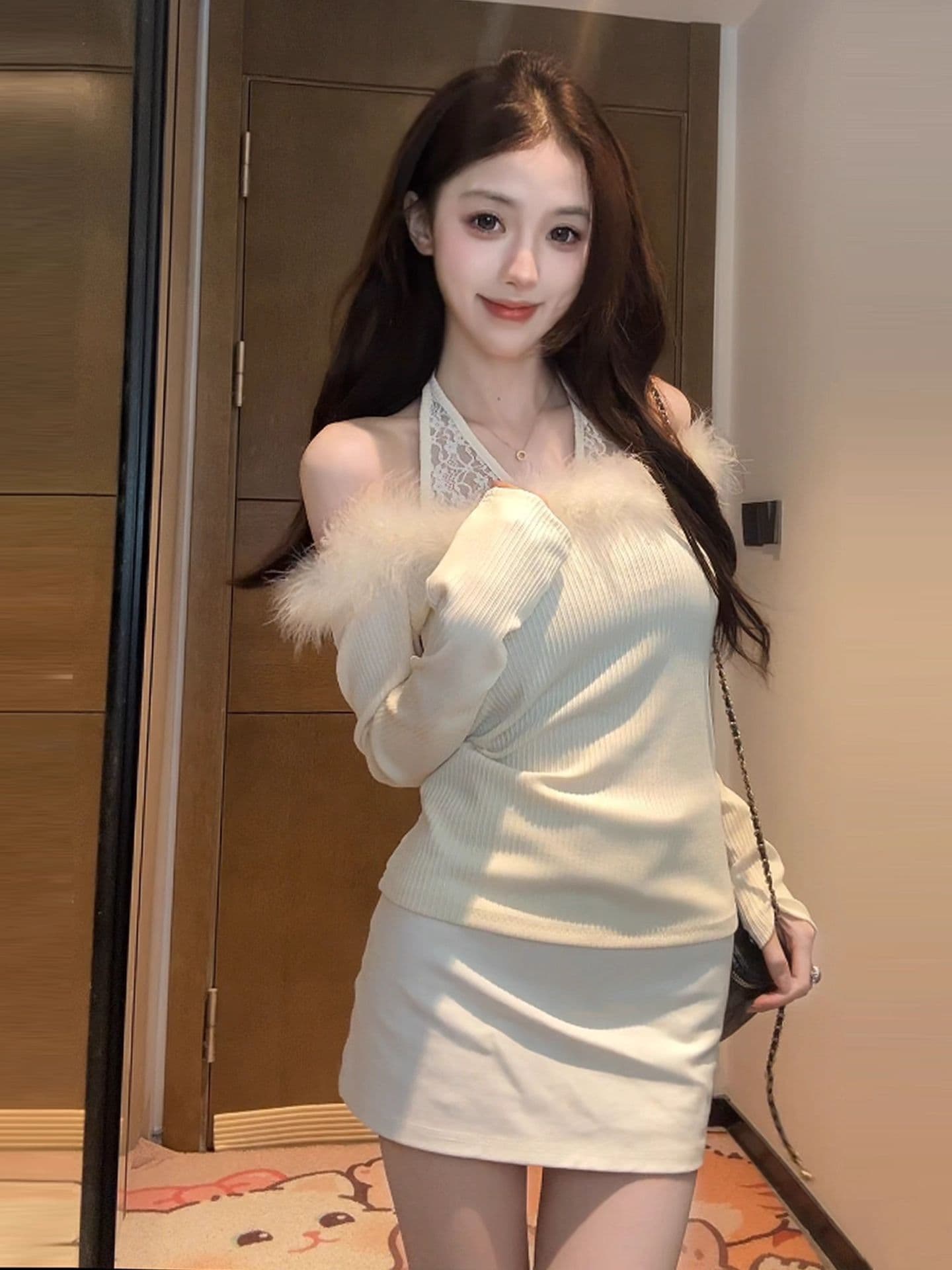 2026 프랑스식 오프숄더 긴팔 티셔츠 맨위 여성 작은 키 패치워크 몸매 가꾸기 슬림해 보이는 핫걸 인사이드 가져 가라. 기본 셔츠 상세 이미지 7