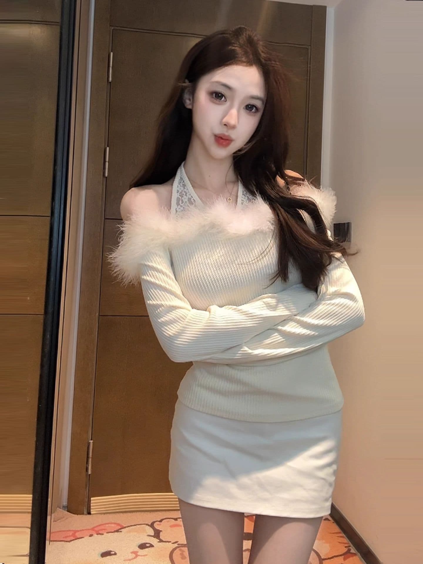 2026 프랑스식 오프숄더 긴팔 티셔츠 맨위 여성 작은 키 패치워크 몸매 가꾸기 슬림해 보이는 핫걸 인사이드 가져 가라. 기본 셔츠 상세 이미지 11