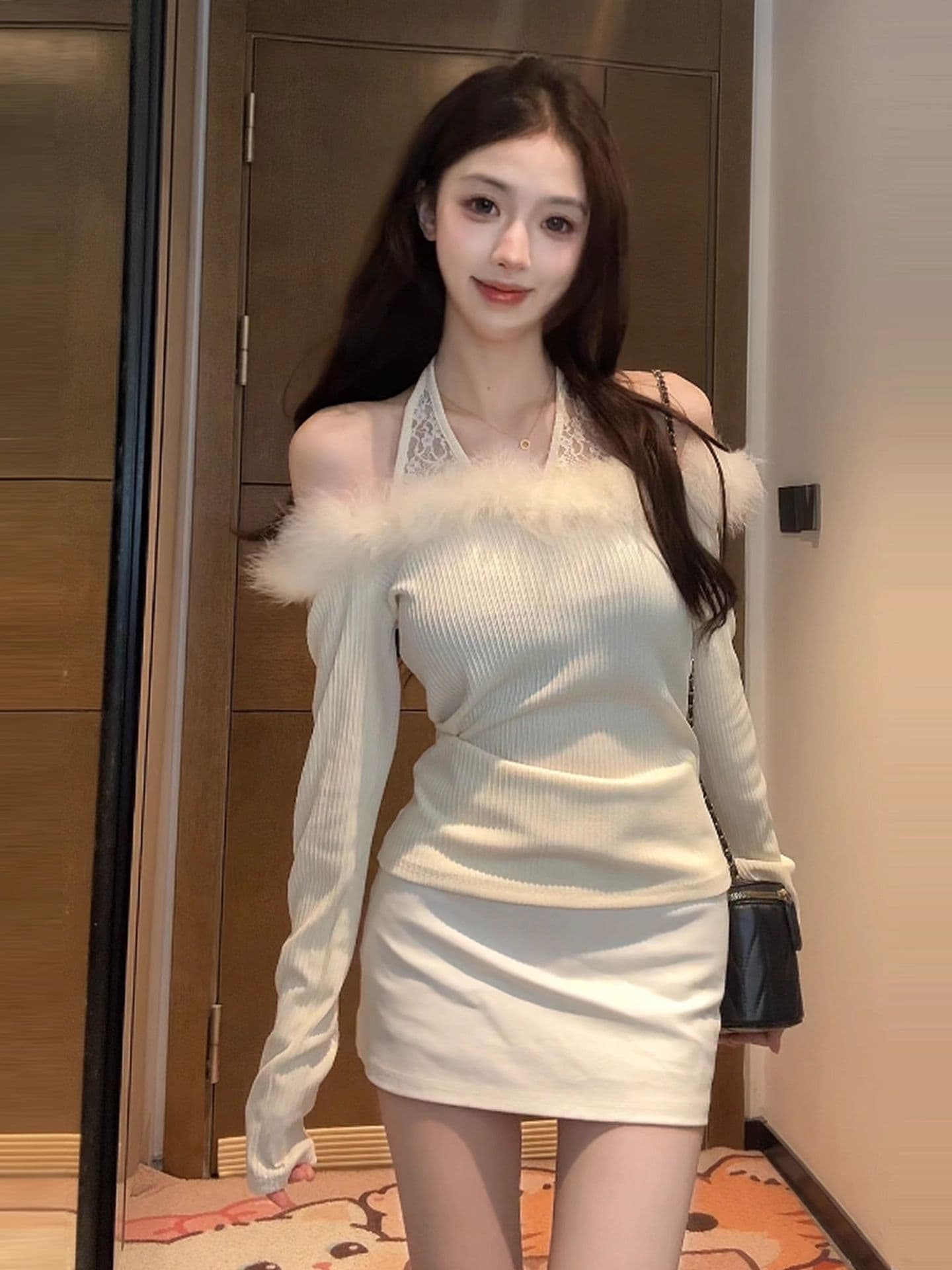 2026 프랑스식 오프숄더 긴팔 티셔츠 맨위 여성 작은 키 패치워크 몸매 가꾸기 슬림해 보이는 핫걸 인사이드 가져 가라. 기본 셔츠 상세 이미지 12