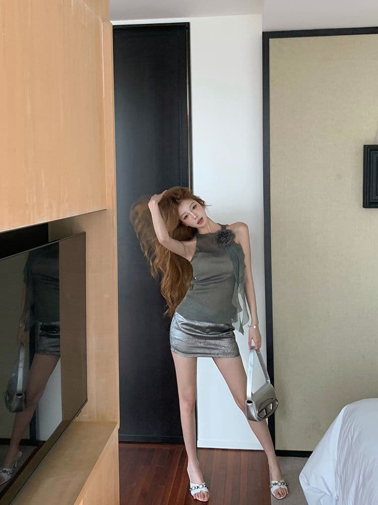 2026 망사 캐미솔 여름 민소매 인사이드 가져 가라. 핫걸 아름다운 맨위 치마 투피스 슈트 상세 이미지 16