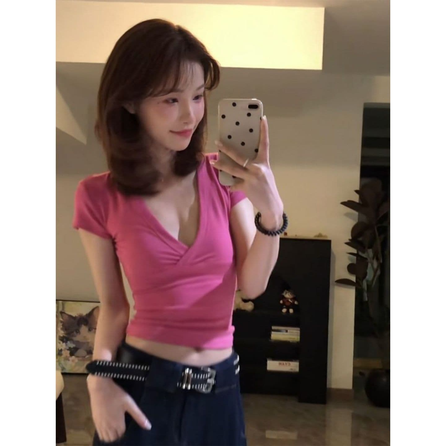 2026 깊은 V 넥 낮은 가슴 몸매 가꾸기 반팔 티셔츠 여성 여름 상세 이미지 5
