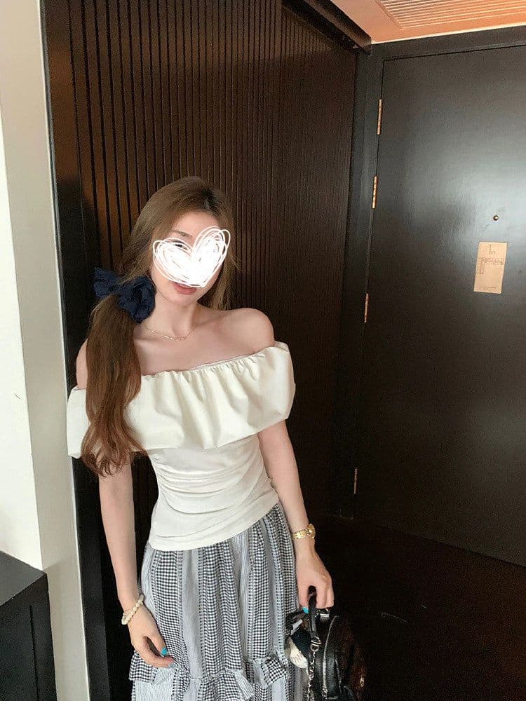 2026 핑크색 오프숄더 반팔 티셔츠 디자인 센스 프랑스식 프릴 오프숄더 맨위 상세 이미지 3