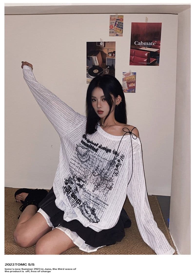 2026 달콤한 차가운 바람 블라우스 긴팔 티셔츠 여성 봄 새로운 루즈핏 자외선 차단 오프숄더 맨위 상세 이미지 7