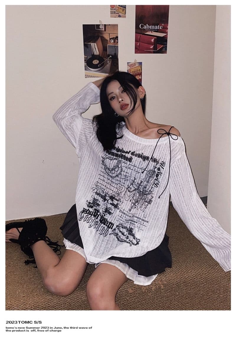 2026 달콤한 차가운 바람 블라우스 긴팔 티셔츠 여성 봄 새로운 루즈핏 자외선 차단 오프숄더 맨위 상세 이미지 8