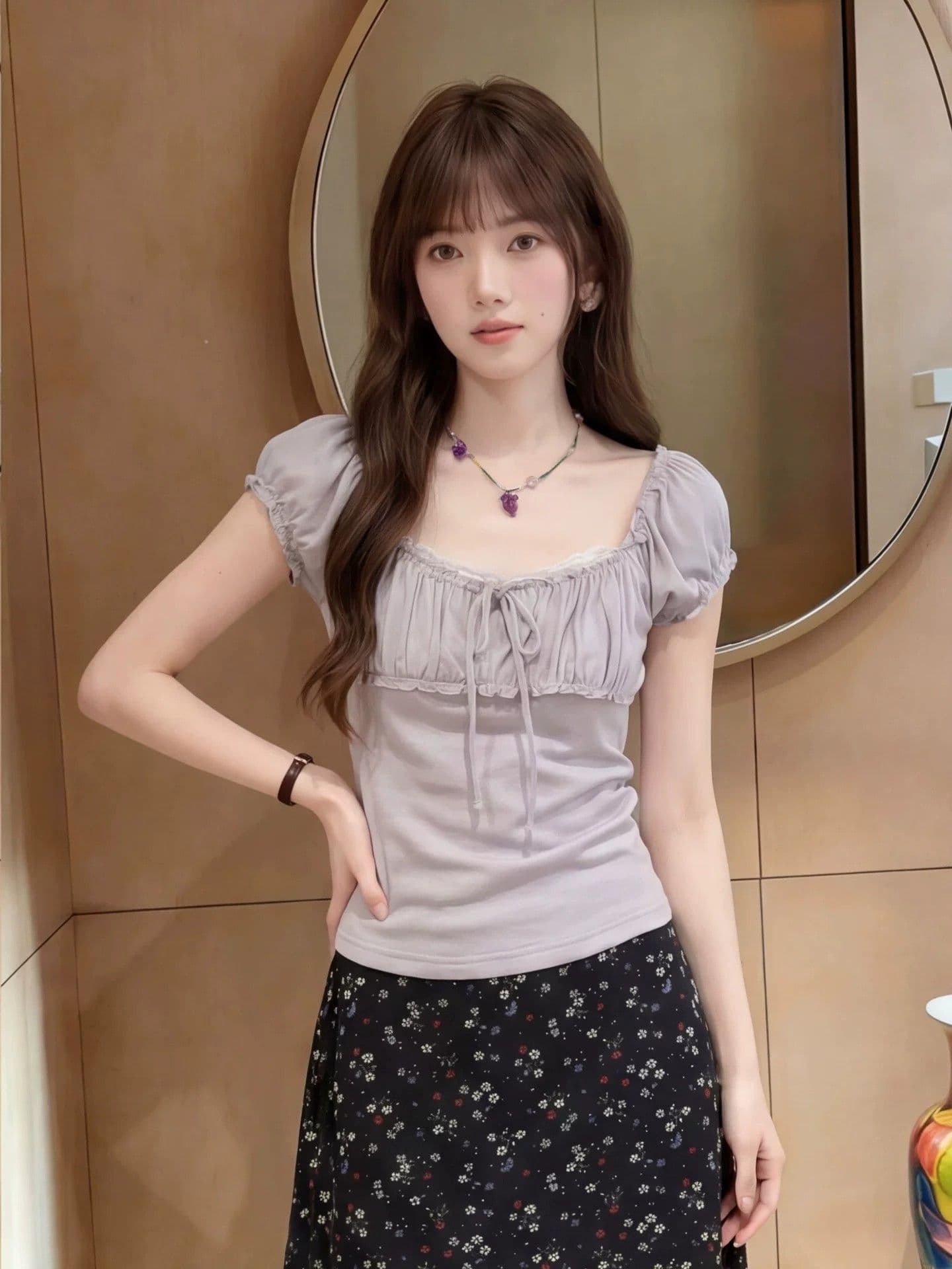 2026 달콤함 소녀 바람 레이스 반팔 티셔츠 여성 여름 맨위 이미지 2