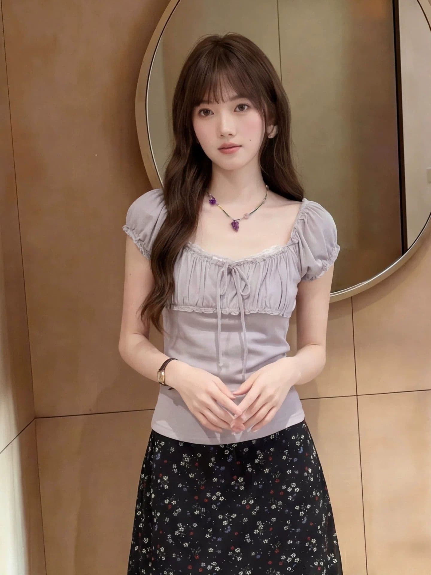 2026 달콤함 소녀 바람 레이스 반팔 티셔츠 여성 여름 맨위 상세 이미지 1