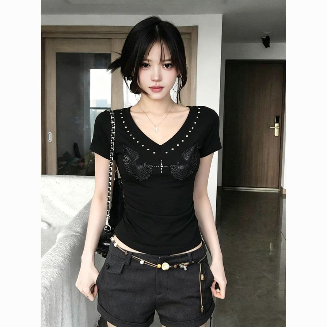 2026 핫걸 바람 프랑스식 레트로 반팔 여름 디자인 센스 날개 고유 한 맨위
