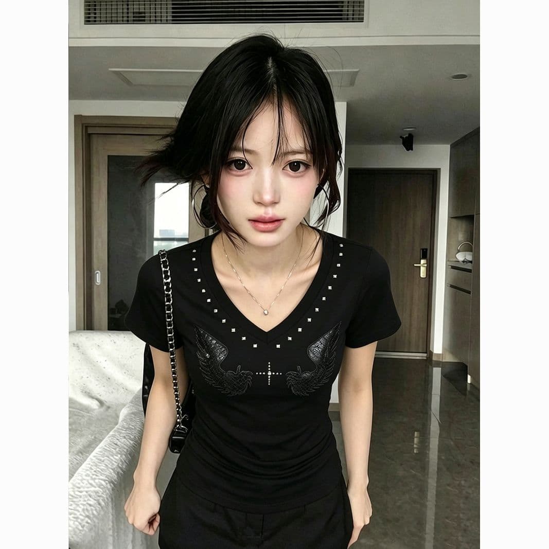 2026 핫걸 바람 프랑스식 레트로 반팔 여름 디자인 센스 날개 고유 한 맨위 이미지 2