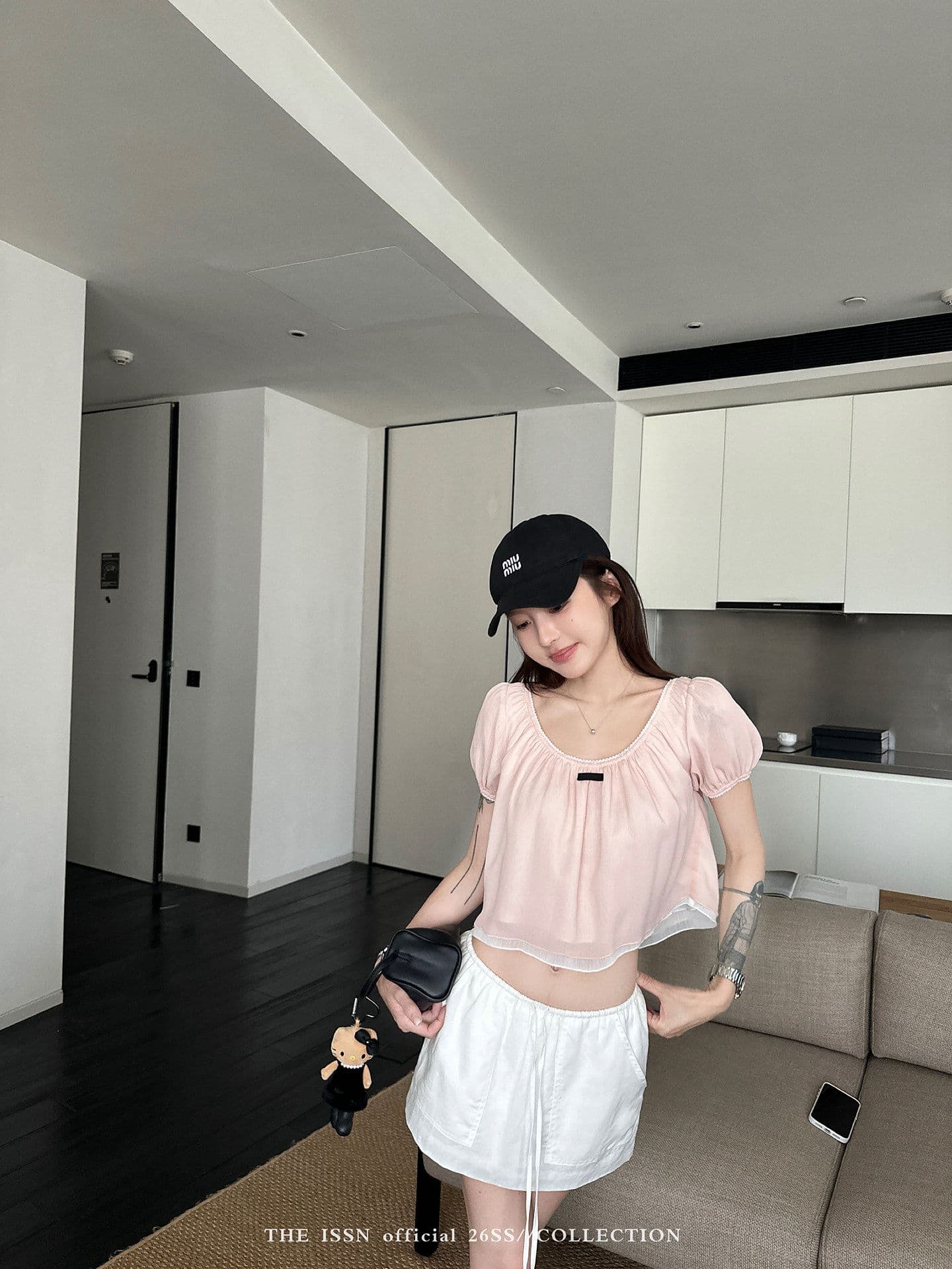 2026u 칼라 거품 소매 쇼트 스타일 티셔츠 여성 여름 한 부서 배색 패치워크 슬림해 보이는 루즈핏 슬림해 보이는 맨위 상세 이미지 6