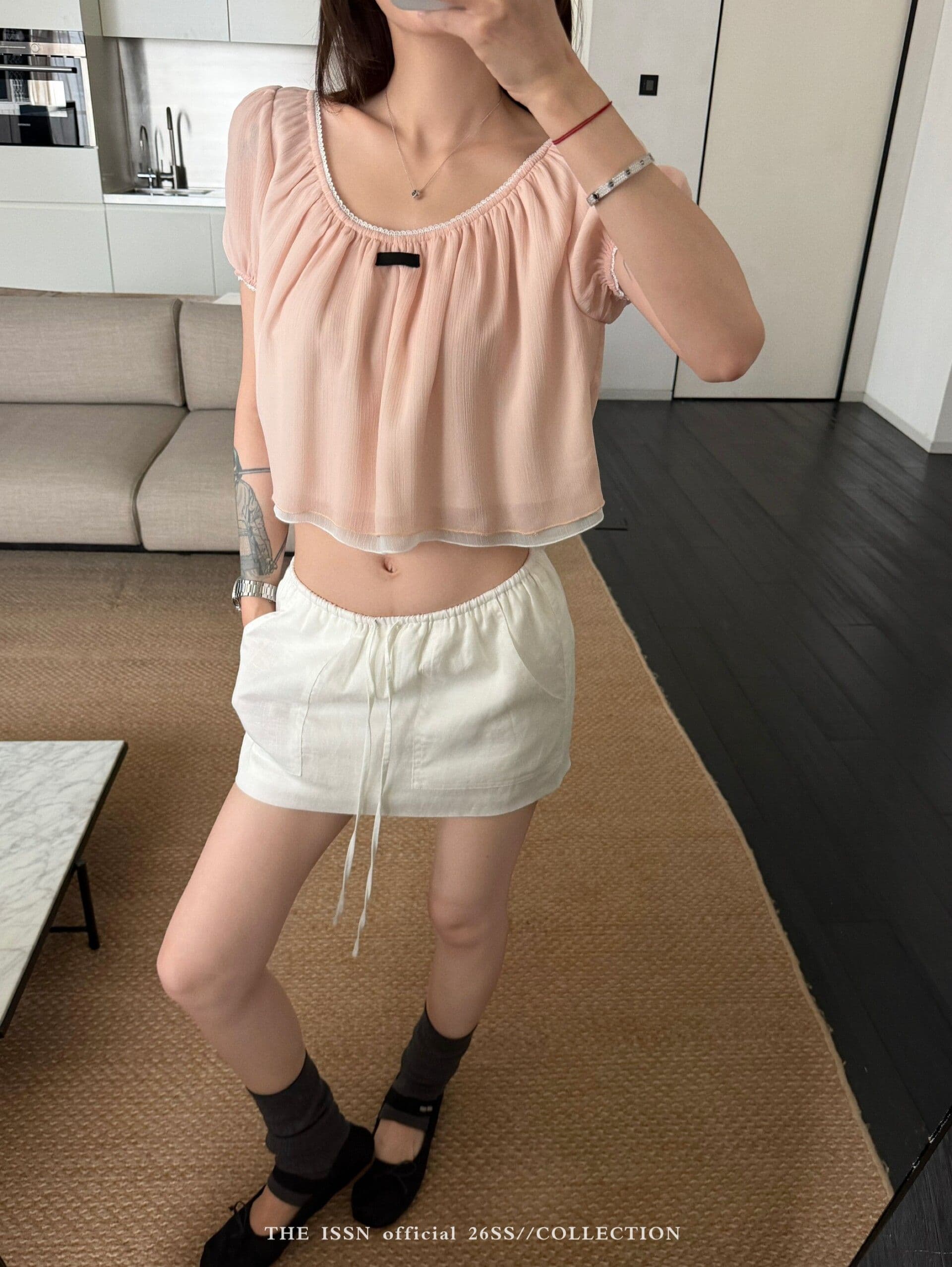 2026u 칼라 거품 소매 쇼트 스타일 티셔츠 여성 여름 한 부서 배색 패치워크 슬림해 보이는 루즈핏 슬림해 보이는 맨위 상세 이미지 13
