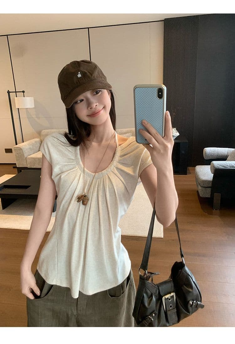 2026 u 칼라 행침 목 긍정적 인 어깨 반팔 티셔츠 여름 착용 가져 가라. 한 부서 루즈핏 맨위 상세 이미지 5