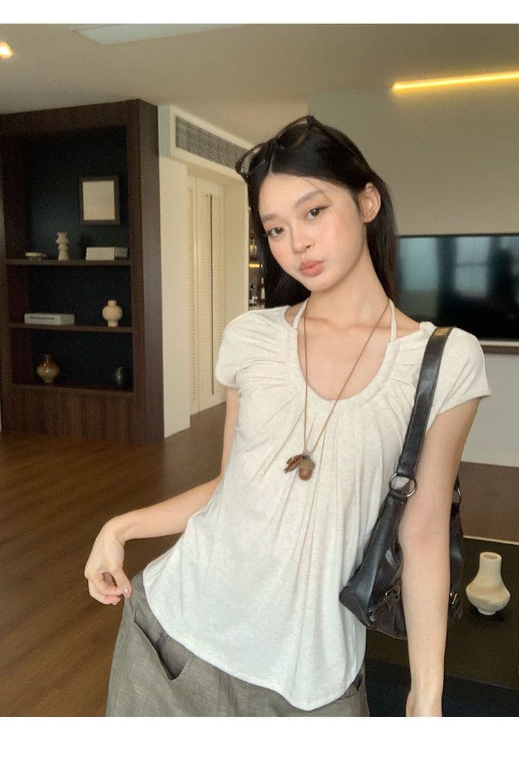 2026 u 칼라 행침 목 긍정적 인 어깨 반팔 티셔츠 여름 착용 가져 가라. 한 부서 루즈핏 맨위 상세 이미지 14