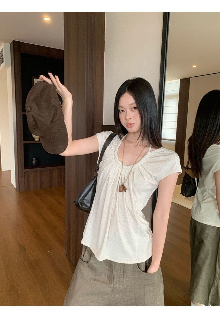 2026 u 칼라 행침 목 긍정적 인 어깨 반팔 티셔츠 여름 착용 가져 가라. 한 부서 루즈핏 맨위 상세 이미지 17