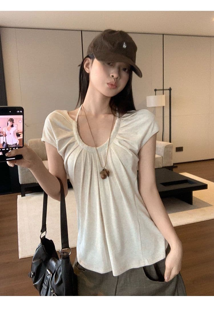 2026 u 칼라 행침 목 긍정적 인 어깨 반팔 티셔츠 여름 착용 가져 가라. 한 부서 루즈핏 맨위 상세 이미지 20