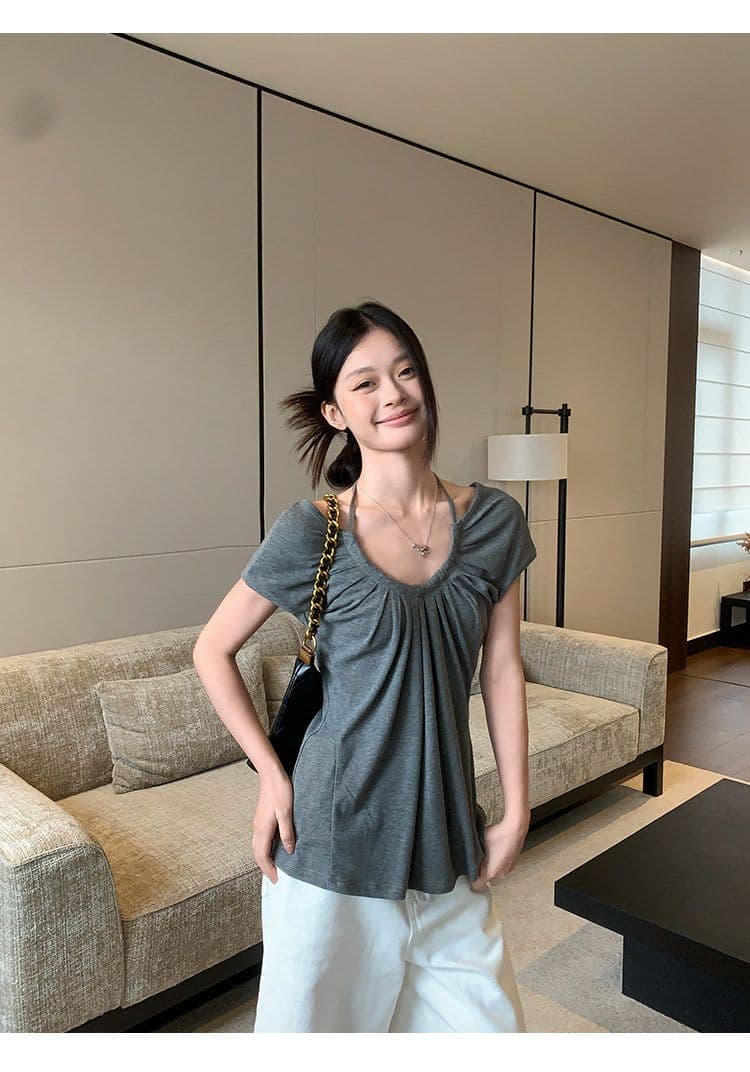 2026 u 칼라 행침 목 긍정적 인 어깨 반팔 티셔츠 여름 착용 가져 가라. 한 부서 루즈핏 맨위 상세 이미지 21