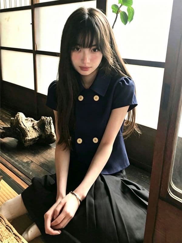 2026 학원 스타일 폴로 칼라 polo 반팔 셔츠 여성 작은 셔츠 외국 가스 여름 드레스 해군 짧은 맨위 상세 이미지 3